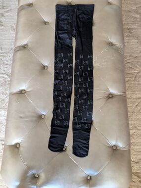 Black Fashion Monogram Stockings  Size XS-S